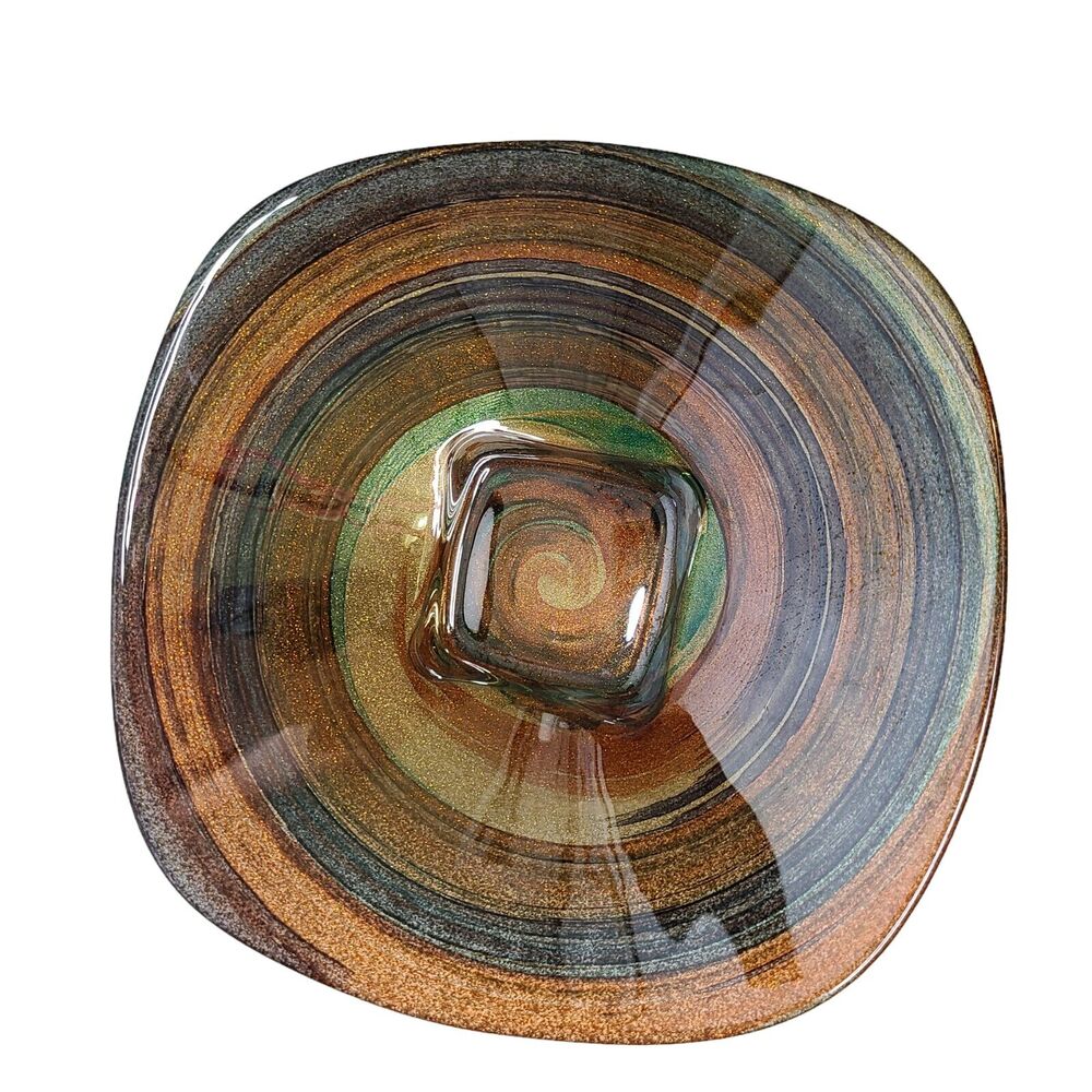 IL Quadrifoglio Hand Decorated Italy Gold Glitter Swirl Glazed‎ Art Glass Bowl